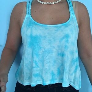 Mudd Blue and White Racerback Tank Top